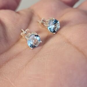 Lrg Semi VTG 2ctw Icey Topaz Open Lattice 925 Stud Earrings 6mm High Brilliance